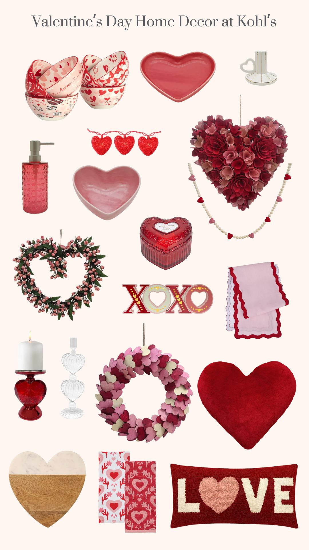 Valentine's Day Home Decor at Kohl's. Valentines Decorations. Heart Decorations. Cream and Gold Celebrate Together Valentine's Day Gold Electroplated Stoneware Taper Candle Holder. Valentine's Day Heart Shaped Small Dish. Valentine's Day Clear Blown Glass Hearts Taper Candle Holder. Red 10-Piece Red Heart Mini Valentine's Day String Lights. Valentine's Day Heart Serve Board. Red Valentine's Day Oversized Faux Fur Heart Pillow. Valentines Day Set of 6 Bowls. Celebrate Together Cotton Punch Heart Valentine's Day Candle. Valentine's Day Love Hooked Pillow. Valentine's Day LED XOXO Decor. Pink Valentine's Day Heart-Shaped Dip Bowl. Valentine's Day Bubble Glass Soap Pump. Red Valentine's Day Heart Shimmer Candle Holder. Valentine's Day Rose Bud Heart Wreath. Valentine's Day Folk Floral Hearts Two-Piece Kitchen Towel Set. Valentine's Day Wavy Contrast Edge Table Runner. Valentine's Day Wood Curl Heart Wreath. Valentine's Day Felted Wool Garland. Valentine's Day Wood Heart Round Wreath. 

 #LTKSeasonal #LTKHome