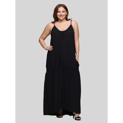 24seven Comfort Apparel Plus Size Lightweight Spaghetti Strap Pocket Maxi Dress-Black-1X | Target
