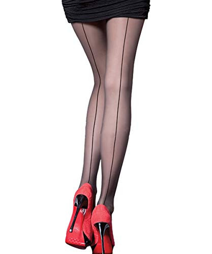 Abberrki Womens Sexy Back Seam Tights Sheer Pantyhose with Backseam (Black # Black Seam) | Amazon (US)