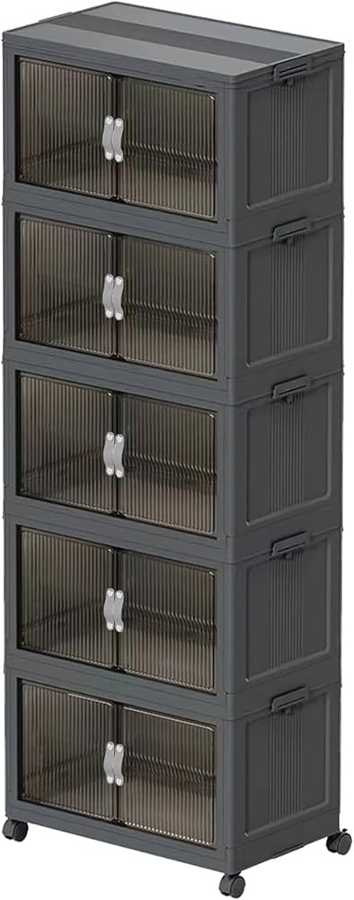51QT Stackable Storage Bins with Lids & Wheels - Foldable Cabinet Clear Door Plastic Organizer Co... | Amazon (US)