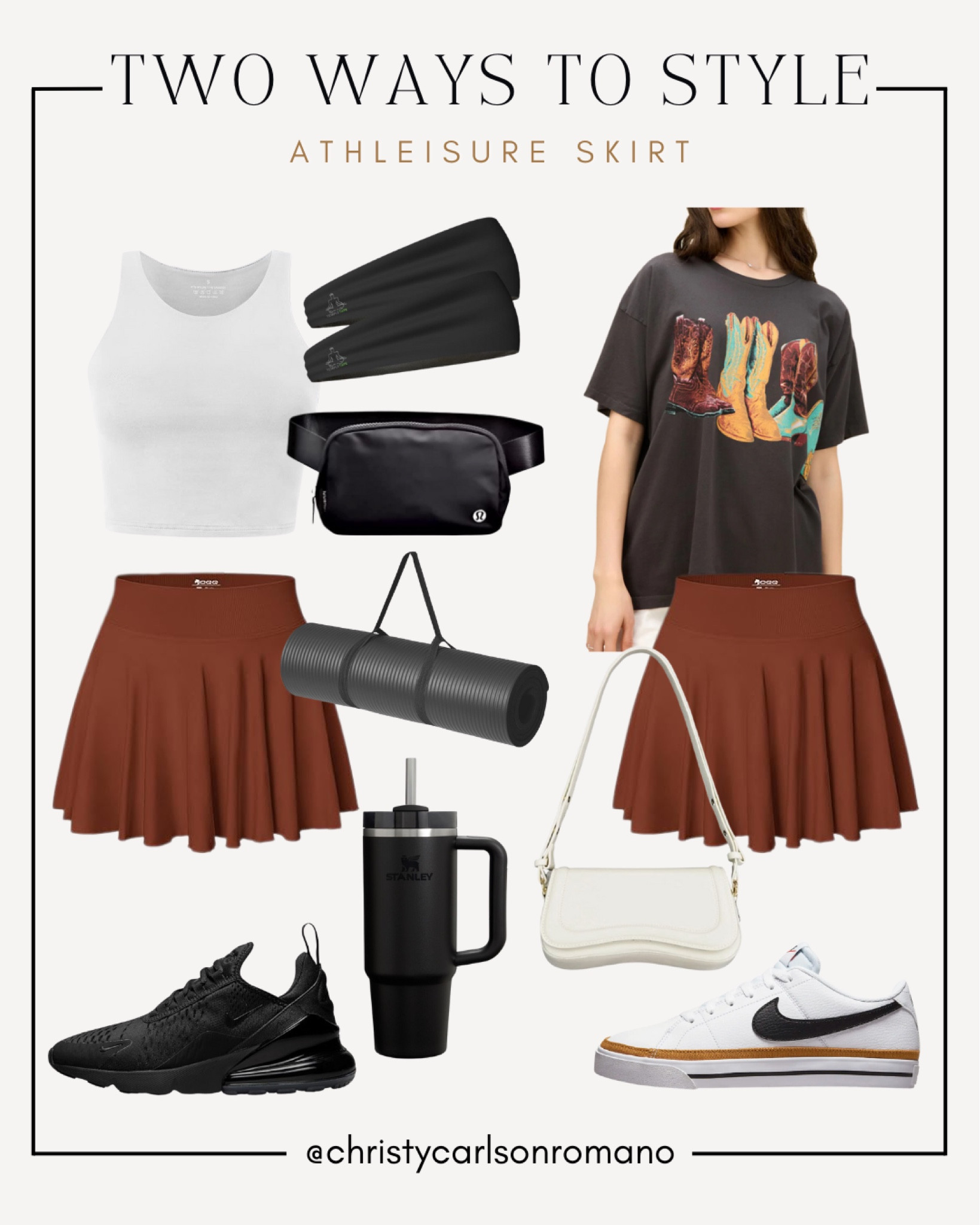 Discover two ways to style this athleisure skirt that I absolutely LOVE! Pair it with a white top or an oversized graphic tee. You can also switch out the black running shoes for your favorite sneakers. Don't forget the trendy Lululemon Everywhere belt bag, Stanley water tumbler, and yoga mat! 
#activewear #healthandfitness #fallstyle #outfitidea

#LTKShoeCrush #LTKStyleTip #LTKSeasonal