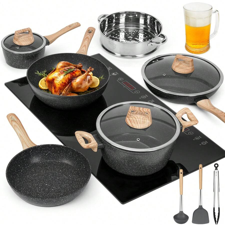 Pots And Pans Set Nonstick, 5/12/15Pcs Induction Kitchen Cookware Sets, Non Stick White Cooking S... | SHEIN