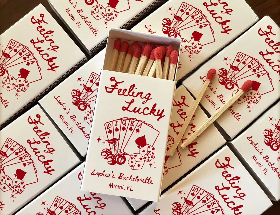 Feeling Lucky Matchboxes • Bachelorette Party Favors • Vegas Casino Theme Matches • Custom ... | Etsy (US)