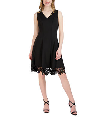 Donna Rico Women's Sleeveless Lace-Hem Knit Dress | Macy's
