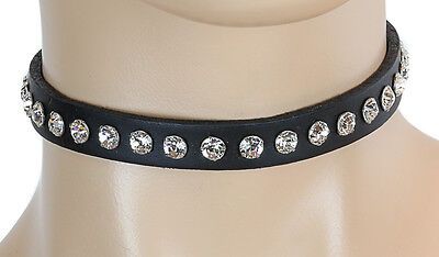 Rhinestone Crystal Genuine Leather Kitty Choker Punk Goth Rockabilly  | eBay | eBay US