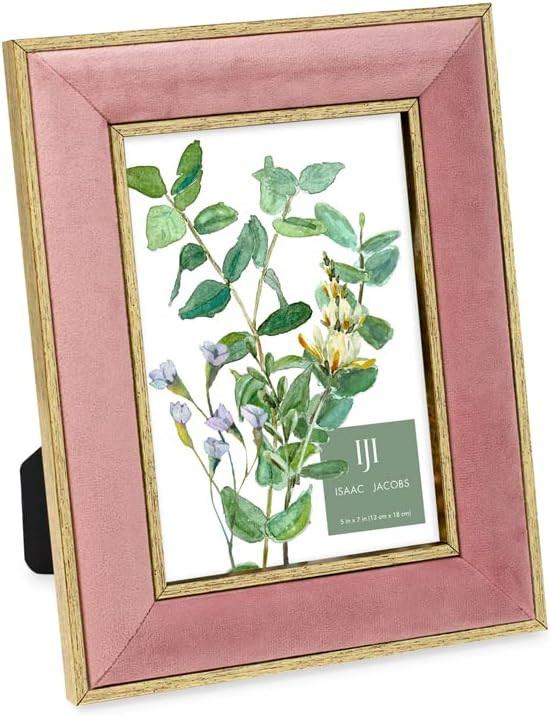 Isaac Jacobs 5x7 Pink Velvet Picture Frame with Metallic Gold Double Border, Photo Frame, Horizon... | Amazon (US)