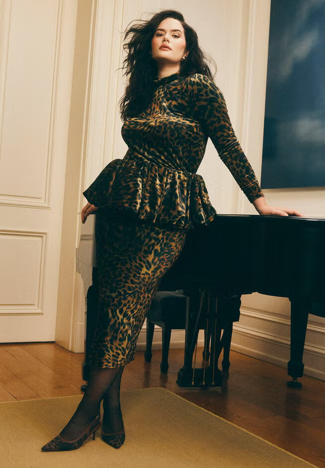 Leopard Velvet Bubble Peplum Skirt | Eloquii