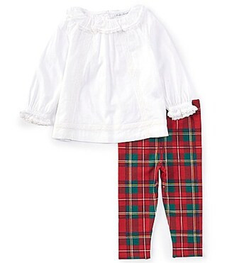 Ralph Lauren Baby Girls 9-24 Months Long Sleeve Lace-Overlay Voile Top Plaid Jersey Leggings Set - 18 Months | Dillard's