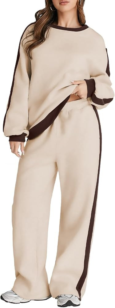 Herseas Women 2 Piece Outfits Color Block Sweatsuit Casual Fleece Lounge Matching Sets | Amazon (US)