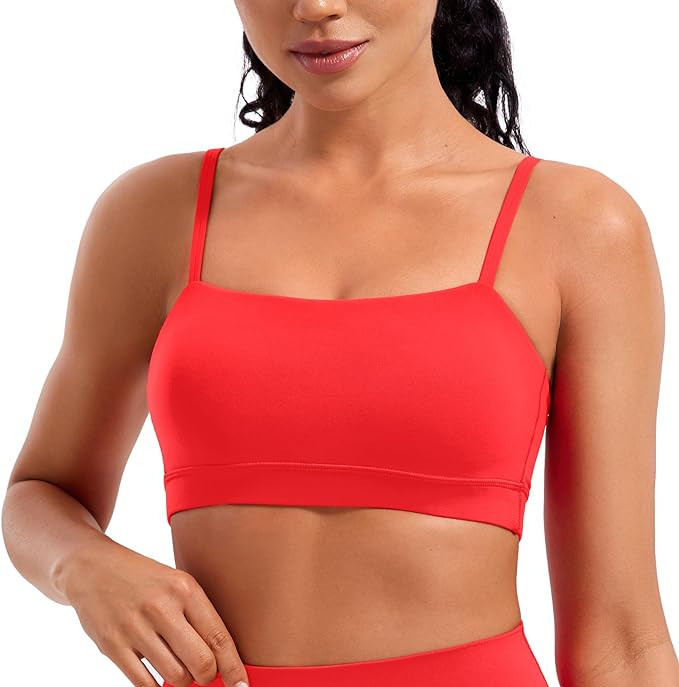 CRZ YOGA Butterluxe Womens Adjustable Spaghetti Thin Strap Sports Bra - Padded Wireless Square Ne... | Amazon (US)
