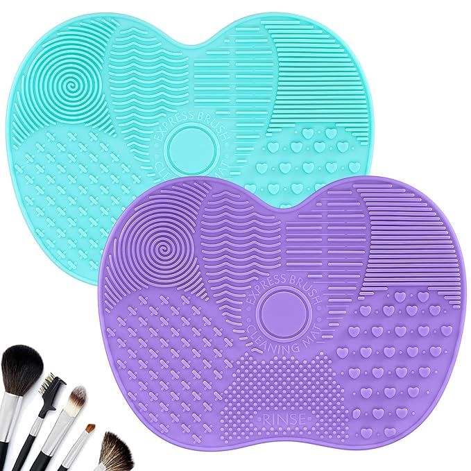 2 Pcs Silicone Make Up Brush Cleaning Mat, Makeup Brush Cleaner Mats, Cosmetic Cleaning Pads, Por... | Amazon (US)