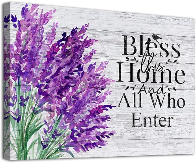 Lavender Flower Canvas Wall Art Bedroom Living Room Wall Decor Bless This Home and All Who Enter ... | Amazon (US)