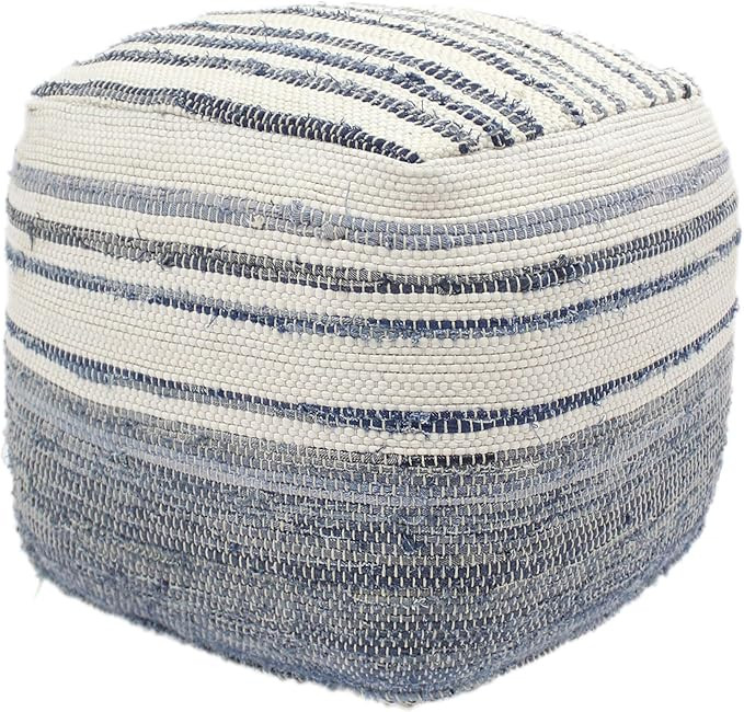 Christopher Knight Home Alma Cube Pouf, Boho, Blue and White Recycled Denim and Cotton Chindi, Se... | Amazon (US)