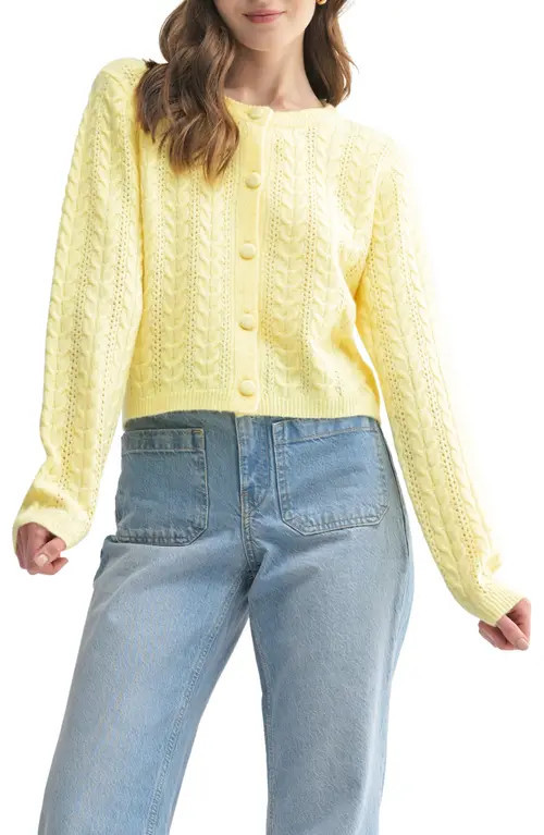 All in Favor Cable Cardigan in Butter Yellow at Nordstrom, Size X-Large | Nordstrom