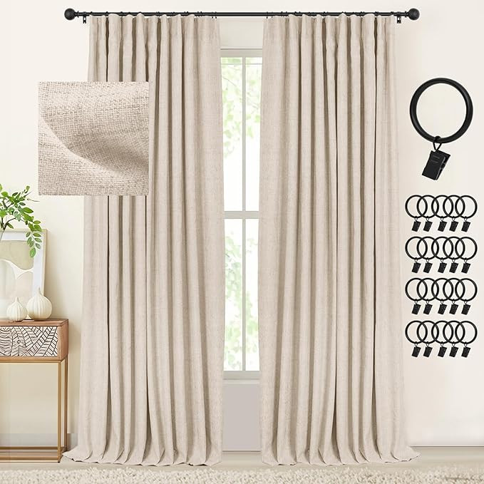 INOVADAY Blackout Curtains, 2-Panel Linen Textured 100% Thermal Insulated Room Darkening Sun Bloc... | Amazon (US)