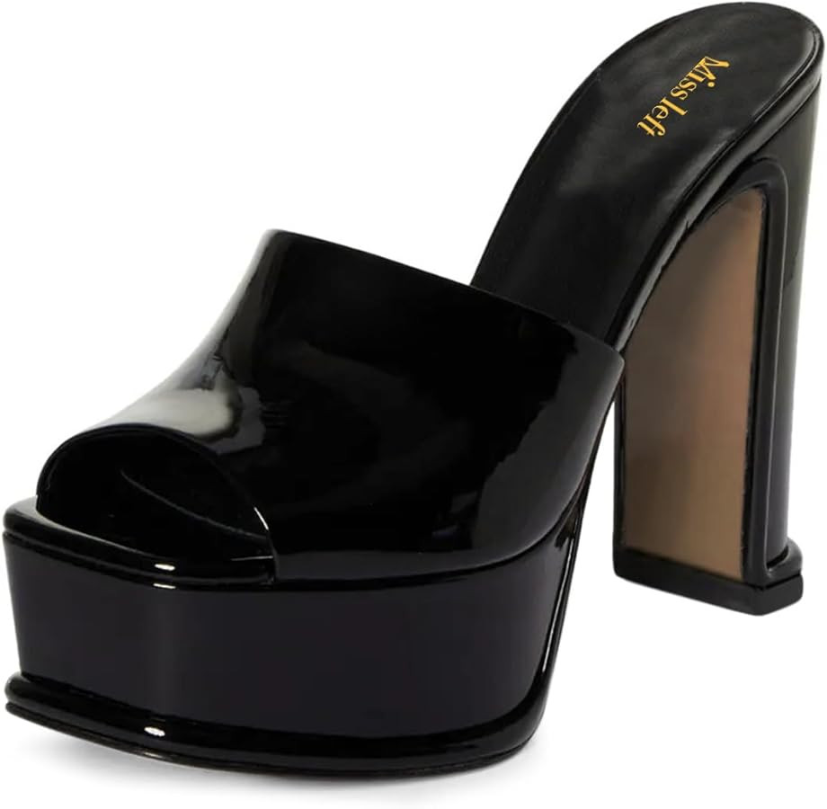 miss left Women Classic Square Open Toe Mules with High Heel Chunky Platform Slip On Slippers Dai... | Amazon (US)