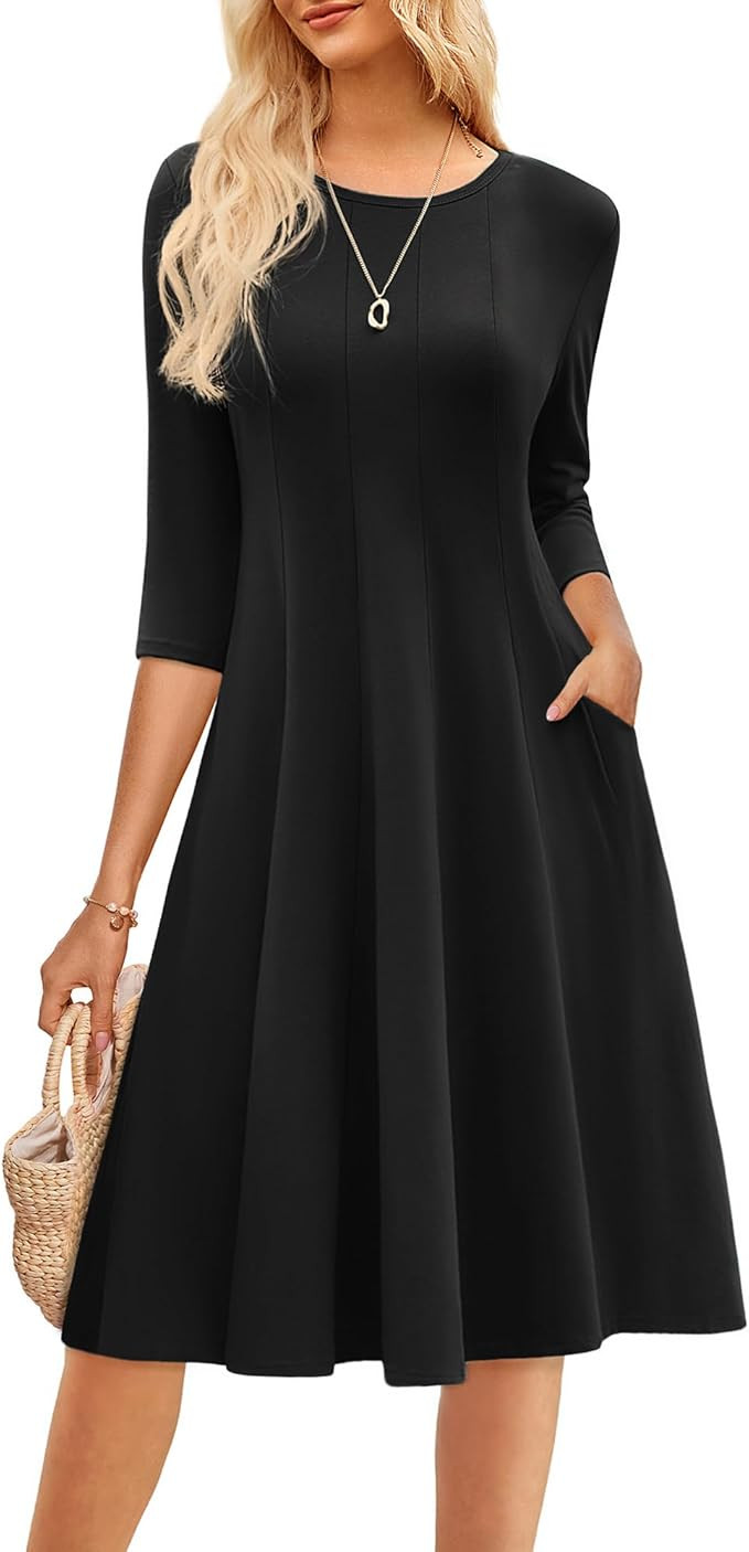 GRACE KARIN Fall Dresses for Women 2025 Casual 3/4 Sleeve Dress A Line Fit and Flare Midi Dress w... | Amazon (US)
