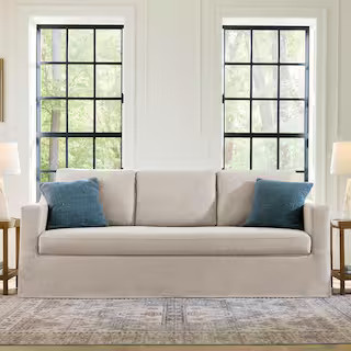 StyleWell Daphne 91.7 in. Skirted Upholstered Queen Size Sofa Bed in Oatmeal 113A062OAT - The Hom... | The Home Depot