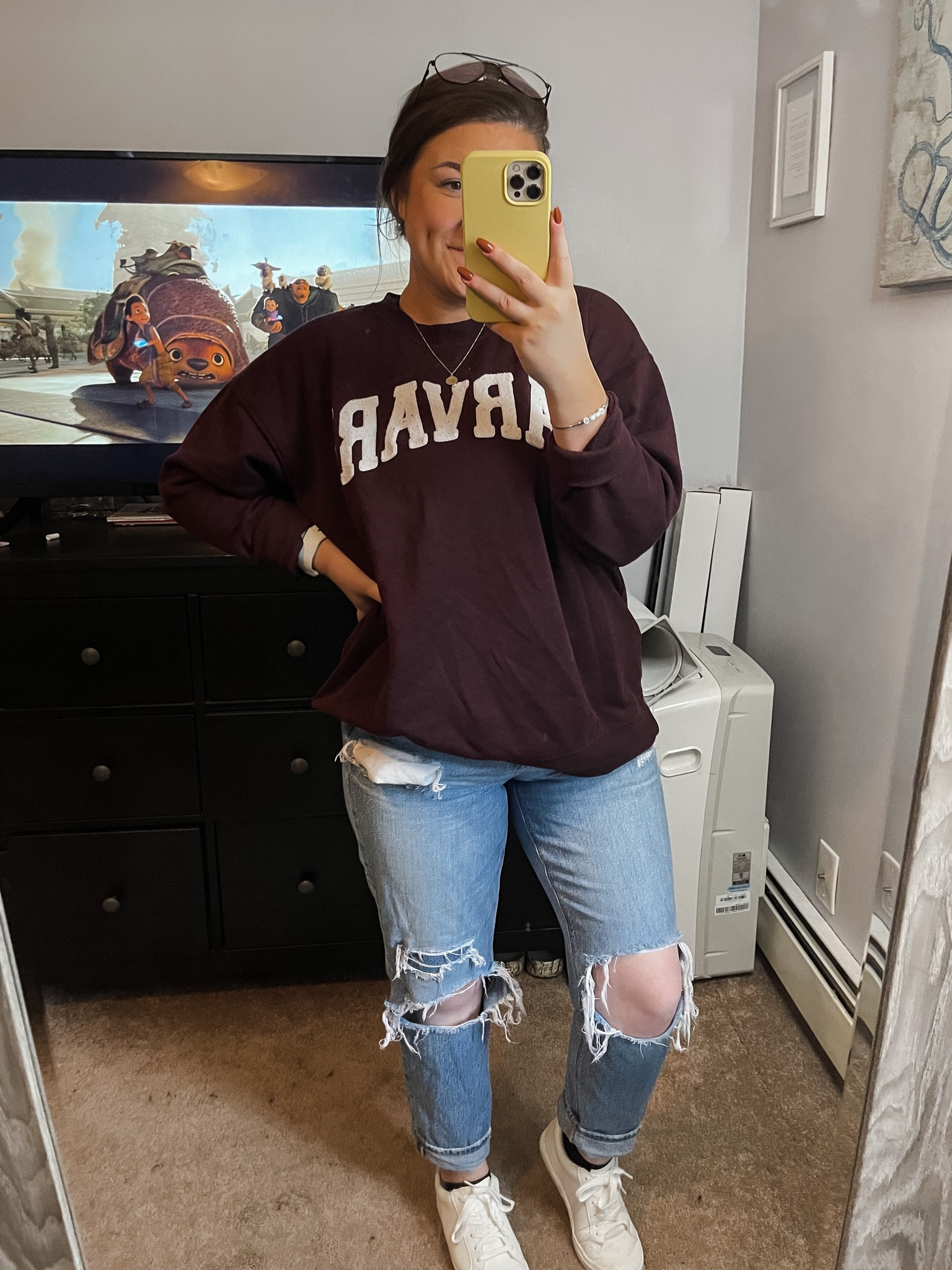 Oversized college sweatshirt and mom
Jeans 

#LTKCyberweek 

#LTKstyletip #LTKU