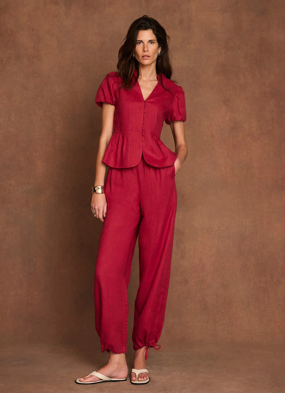 Red Linen Balloon Trousers | Mint Velvet