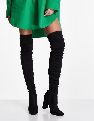 ASOS DESIGN Kenni block-heeled over the knee boots in black | ASOS (Global)