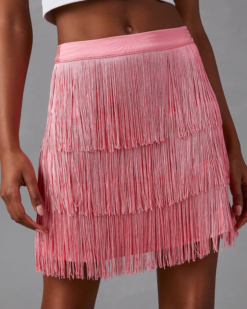 Erini Fringe Mini Skirt - Pink | VICI