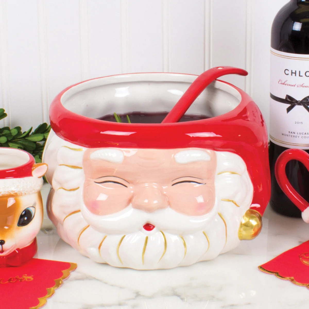 Red Santa Punch Bowl W/Ladle | Emily McCarthy