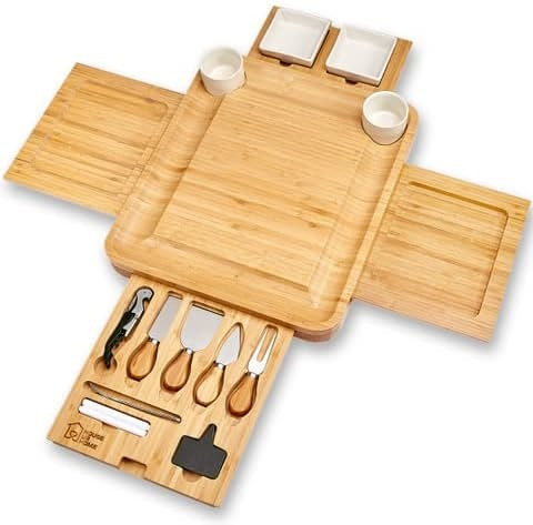 Cheese Board 2 Ceramic Bowls 2 Serving Plates. Magnetic 4 Drawers Bamboo Charcuterie Cutlery Knif... | Amazon (US)