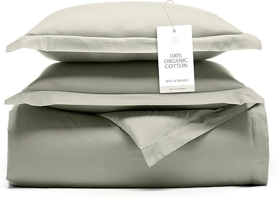 BOLL & BRANCH Signature Hemmed Duvet Set - Full/Queen, Sageleaf - Luxury 100% Organic Cotton - 1 ... | Amazon (US)