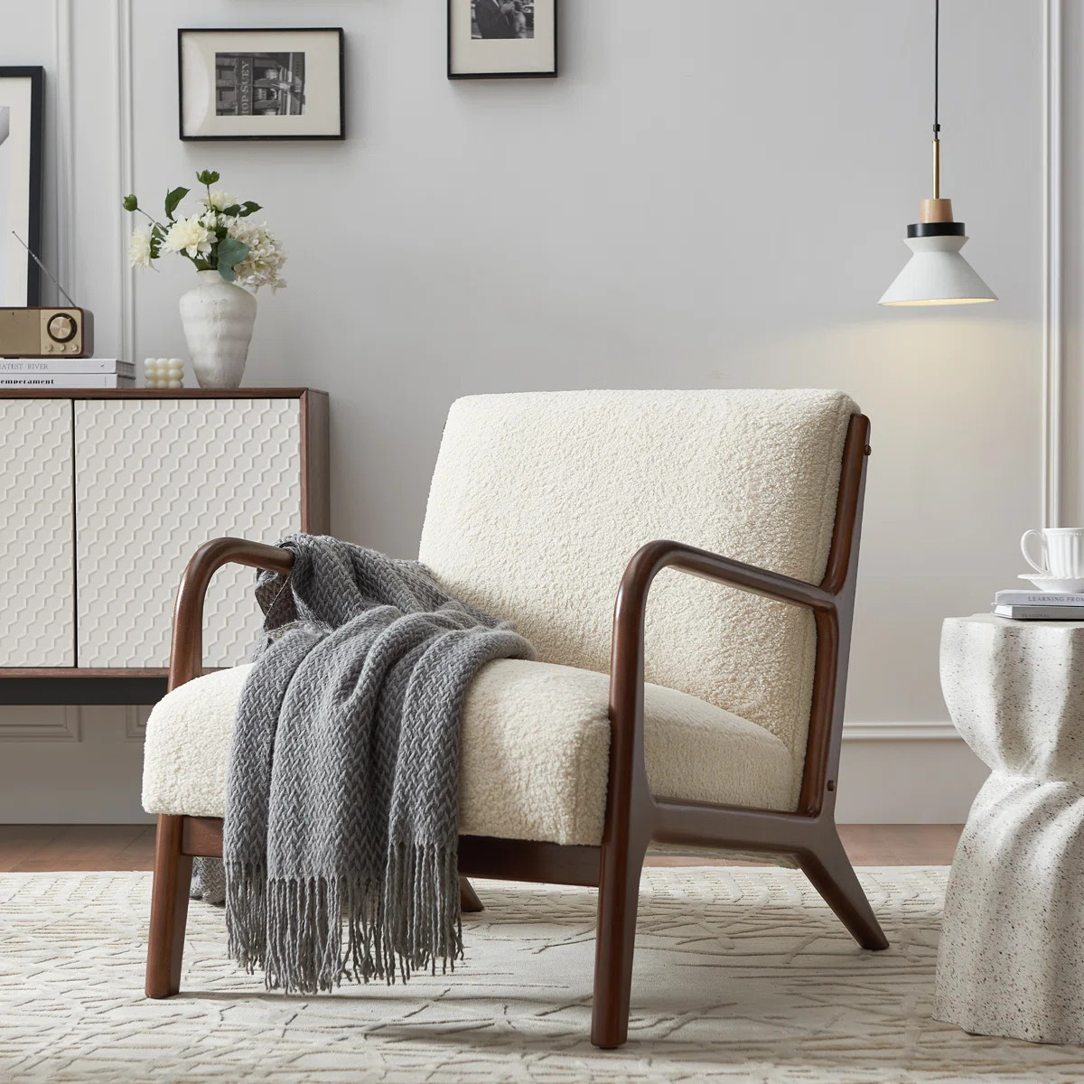 Mid-Century Modern Accent Chair, Solid Wood Frame Lounge Single Chair For Living Room, Bedroom, O... | Wayfair North America