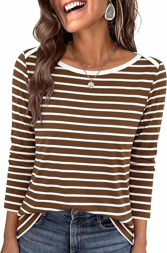 ANRABESS Womens Boat Neck 3/4 Sleeve Top, 2026 Summer Fall Fashion T Shirt | Soft Stretchy Breath... | Amazon (US)