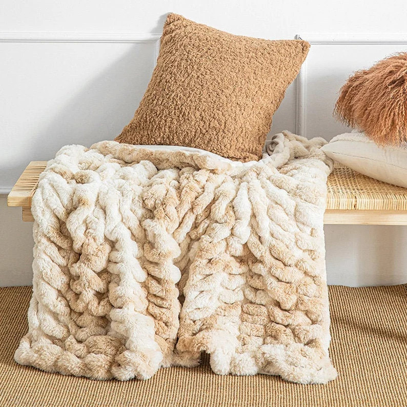 Ruched Tie Dye Faux Fur Throw Blanket 50x60'', 60x80'' | Ultra Soft Cozy Cruelty-free | Faux Rabb... | Etsy (US)