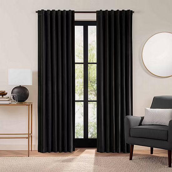 Eclipse Luxury Cotton Velvet Energy Saving 100% Blackout Rod Pocket Back Tab Single Curtain Panel | JCPenney