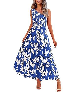 XIONGMEI Women Summer Dresses 2024 Sexy One Shoulder Sleeveless Smocked Floral Print Boho Flowy S... | Amazon (US)