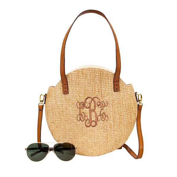 Monogrammed Round Straw Crossbody | Marleylilly