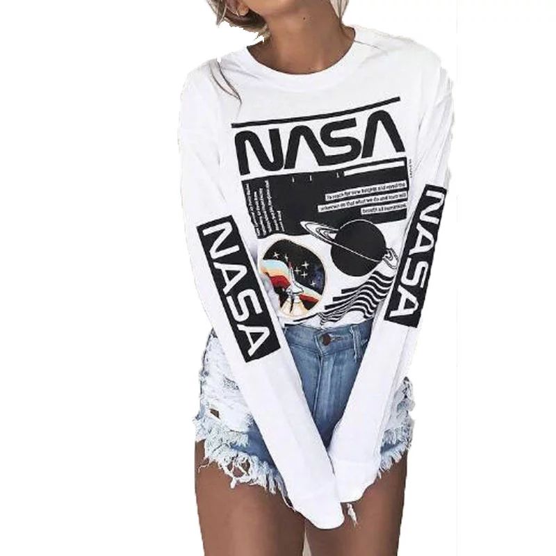 Women's Fashion NASA Graphic Crew Neck Long Sleeve Pullover Sweatshirt Tops T Shirts | Walmart (US)