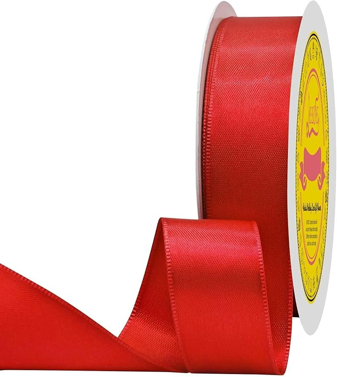 Red Double Face Satin Ribbon 1 inch X 50 Yards Spool Bright Colors Very Suitable for Weddings Gif... | Amazon (US)