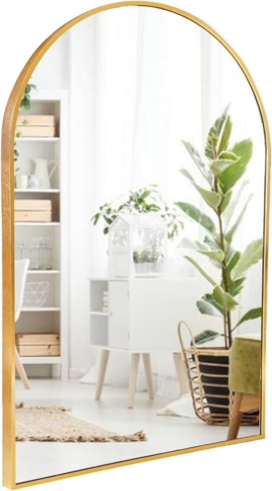 Amazon.com: Amgngala Arched Gold Mirror, 24"x36" Bathroom Wall Mounted Mirror, Gold Vanity Mirror... | Amazon (US)