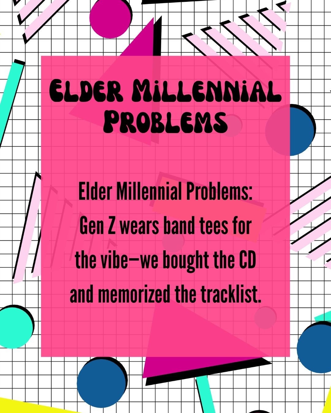 Elder Millennials, unite. 💁‍♀️
We survived dial-up internet, burned CDs, and that slow-scrolling TV guide channel… and now we’re thriving with serums, SPF, and volume-boosting blowouts.
We may be aging, but we’re doing it with confidence, glam, and a side of sarcasm.

Tag your fellow “still got it” bestie. 🛍️💖

#eldermillennial #over40andthriving #millennialhumor #millenniallife #nostalgia #90skids #beautyover40 #over40 #millennialvibes