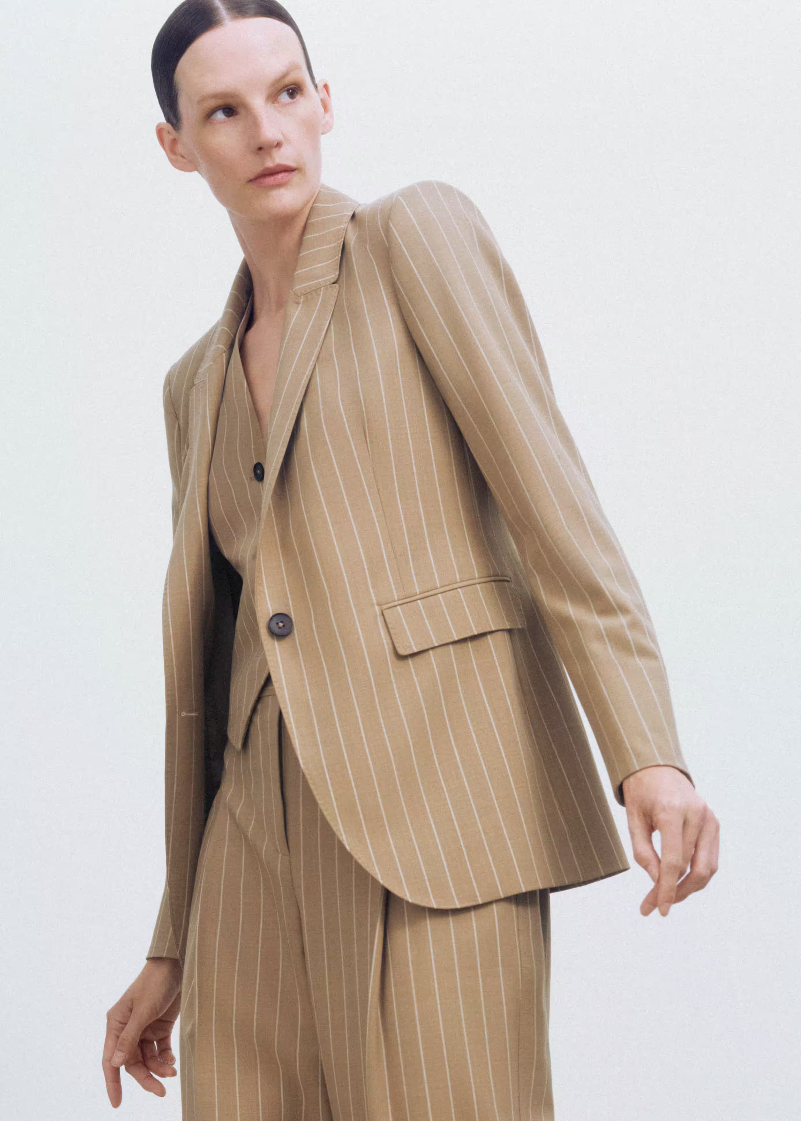 Women's Brown Lightweight Pinstripe Blazer | ME+EM | ME+EM US