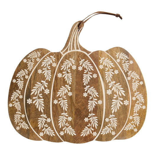 Whitewash Wood Botanical Pumpkin Figural Serving Board by World Market | World Market