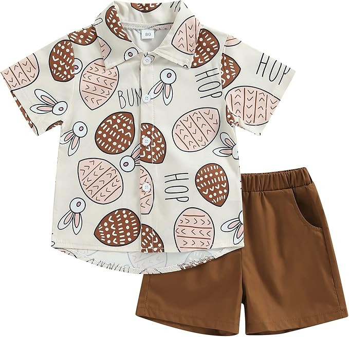 Baby Boy Gentleman Outfit Shorts Short Sleeve Rabbit Print Button Down Shirt Toddler 2Pcs Easter ... | Amazon (US)