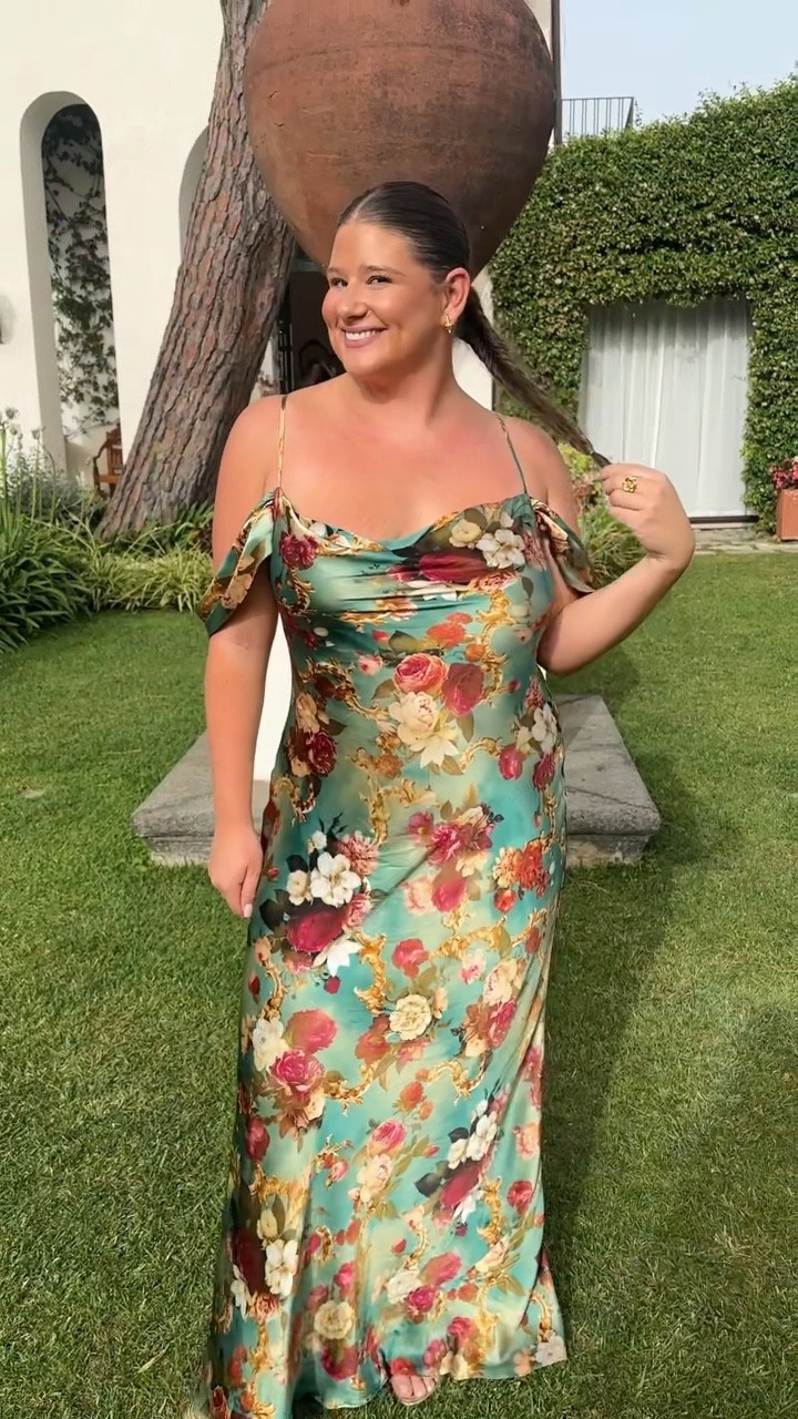 l'agence kenna silk dress L'AGENCE L'AGENCE Kenna Cowl Cold Shoulder Silk Maxi Dress
