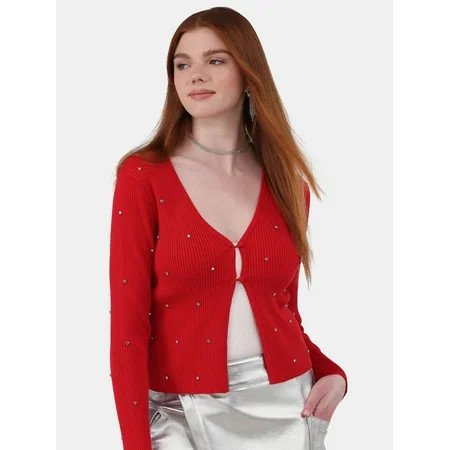 No Boundaries Ribbed Rhinestone Cardigan Women’s and Women’s Plus | Walmart (US)