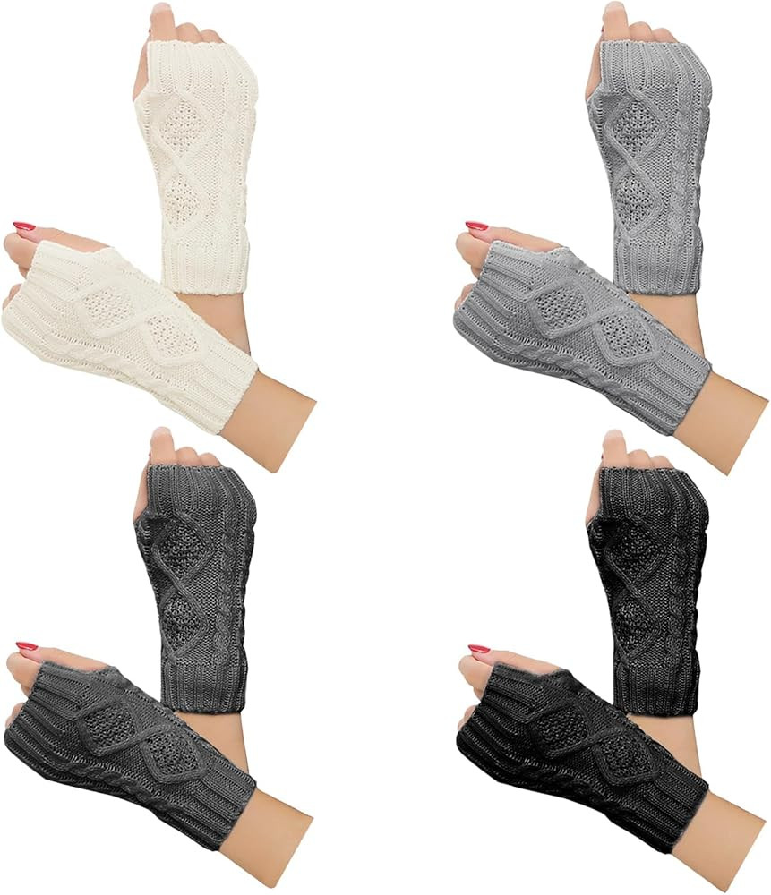 Justay Women Winter Warm Knit Fingerless Gloves Hand Crochet Thumbhole Arm Warmers Mittens | Amazon (US)