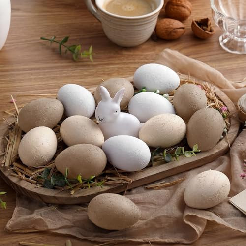 Gejoy 24 Pcs Easter Speckled Eggs Textured Plastic Eggs Neutral Easter Decor Pastel Fake Chicken Eggs Easter Bowl Basket Vase Fillers Rustic Spring Easter Decor for Home Table Egg Hunts (Textured) | Amazon (US)