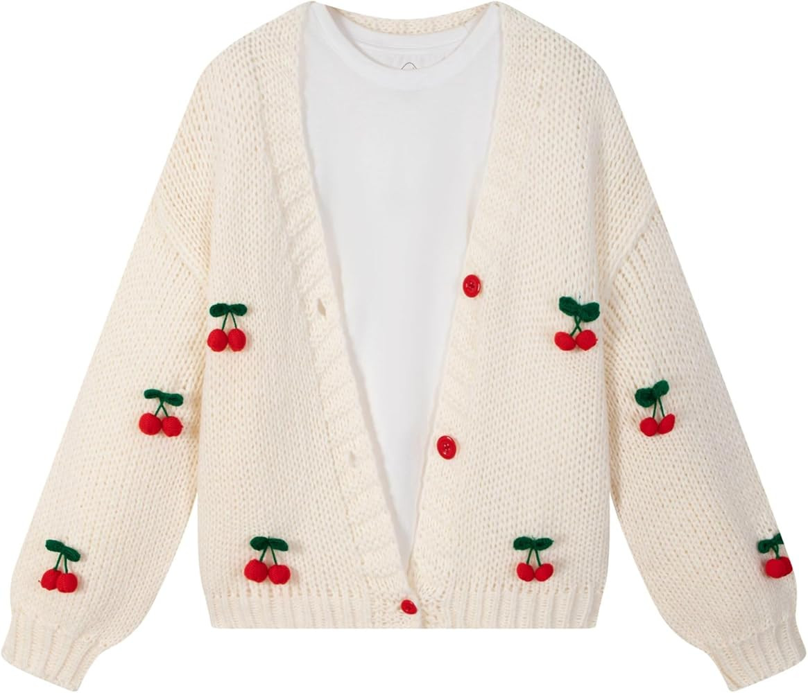 FindThy Women’s Kawaii Strawberry Embroidered Cardigan Long Sleeve V Neck Chunky Knitted Cardig... | Amazon (US)