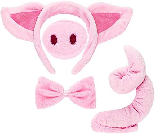 Pig Costume Set Pig Ears Nose Tail and Bow Tie Pink Pig Fancy Dress Costume Kit Accessories for K... | Amazon (US)