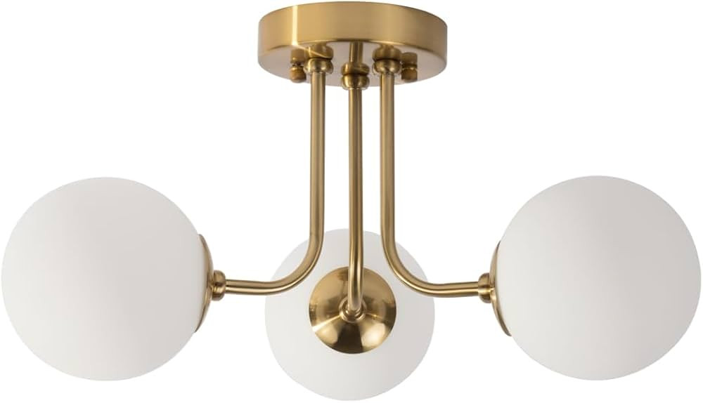 erpymi Modern Semi Flush Mount Ceiling Light 3-Light,Globe White Glass Shade Semi Flush Mount Ceilin | Amazon (US)