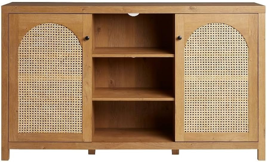 Pemberly Row Modern Arched Rattan 2-Door Wood Sideboard 58" - English Oak | Amazon (US)